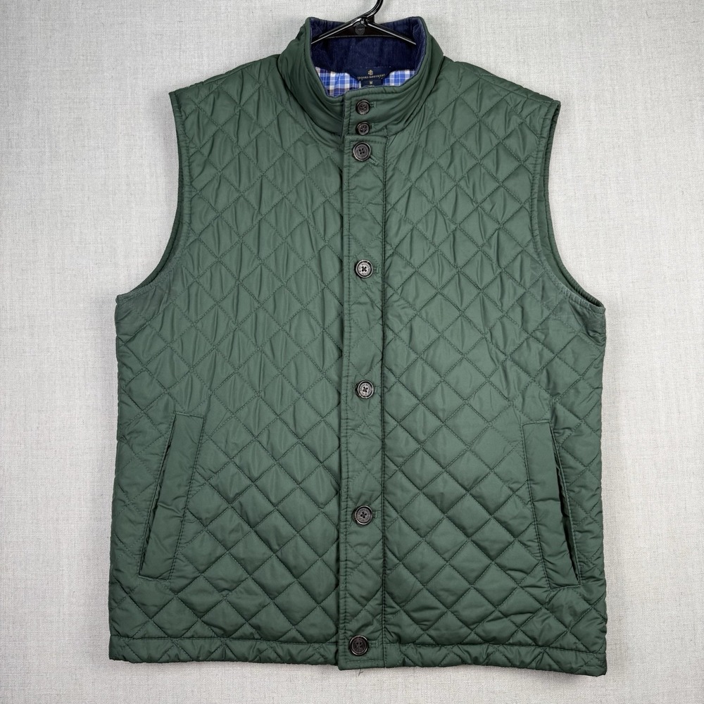 Brooks Brothers Vest Mens Medium Green Quilted Thermore Insulated Full Zip